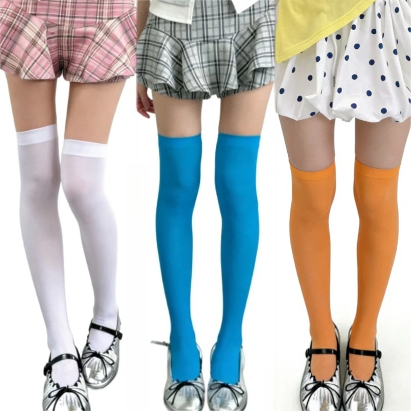 Lolita Socks Dopamine Candy Color Thigh High Stockings Japanese Fashion JK Cos Thin Velvet Soft High-elastic Overknee Long Socks
