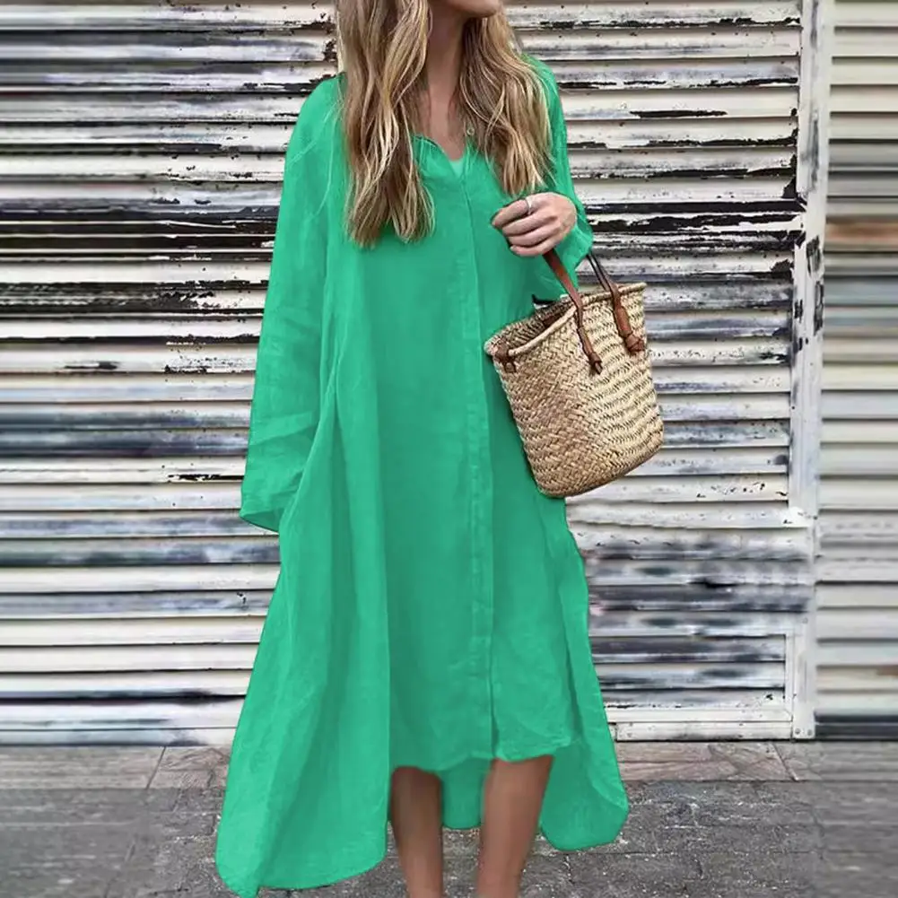 Женское платье-рубашка в стиле ретро, Осеннее повседневное однобортное асимметричное длинное платье-рубашка H-образной формы с юбкой для офиса