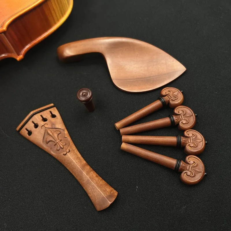 1 set violin 4/4 Carved patterns jujube wood accessories parts fittings,Tailpiece+Tuning pegs+Endpins+Chin rest/Chin Holder