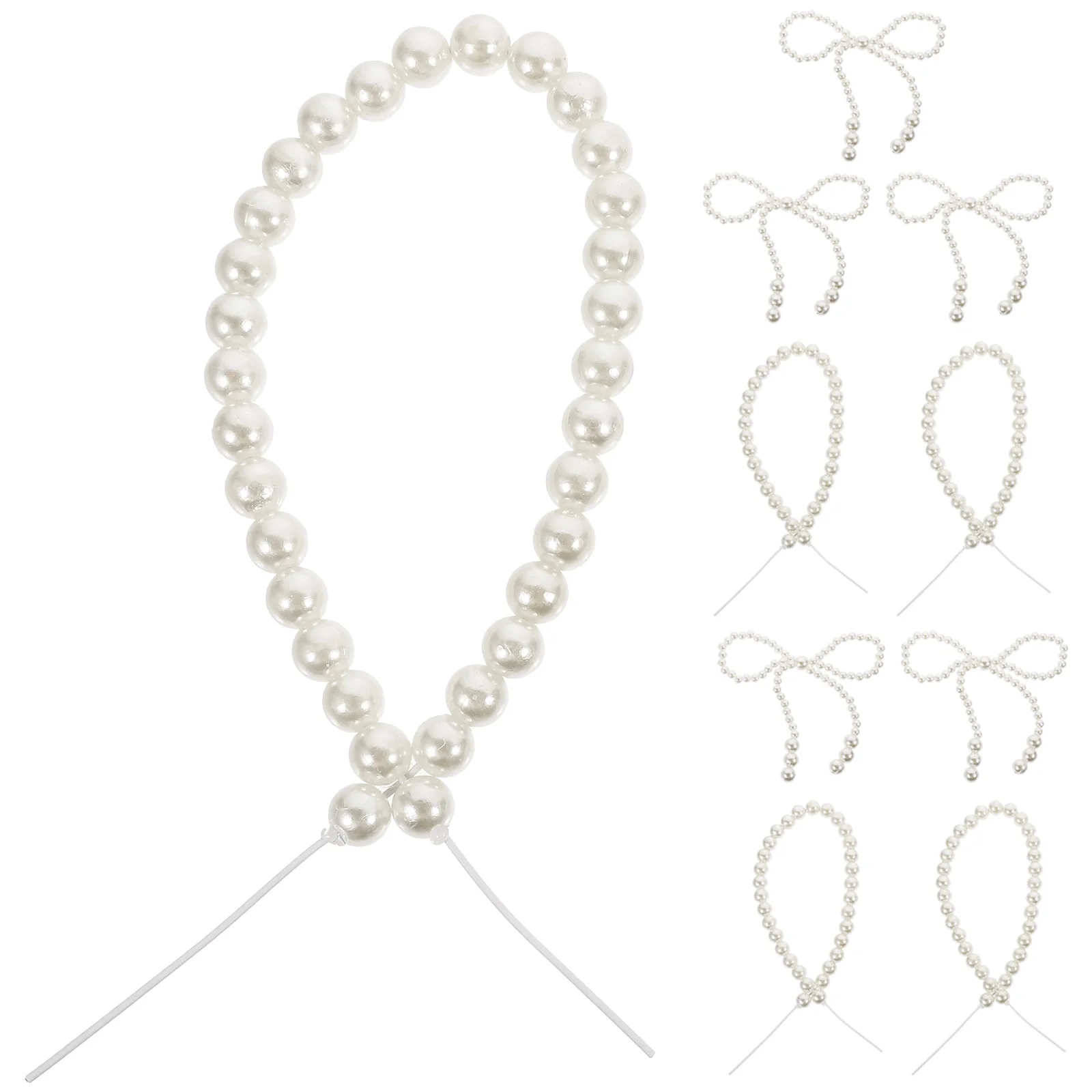 10 Pcs Paperclip Chain Pearl Necklace Bow Bridal Cupcake Toppers Birthday Decor Bride Wedding