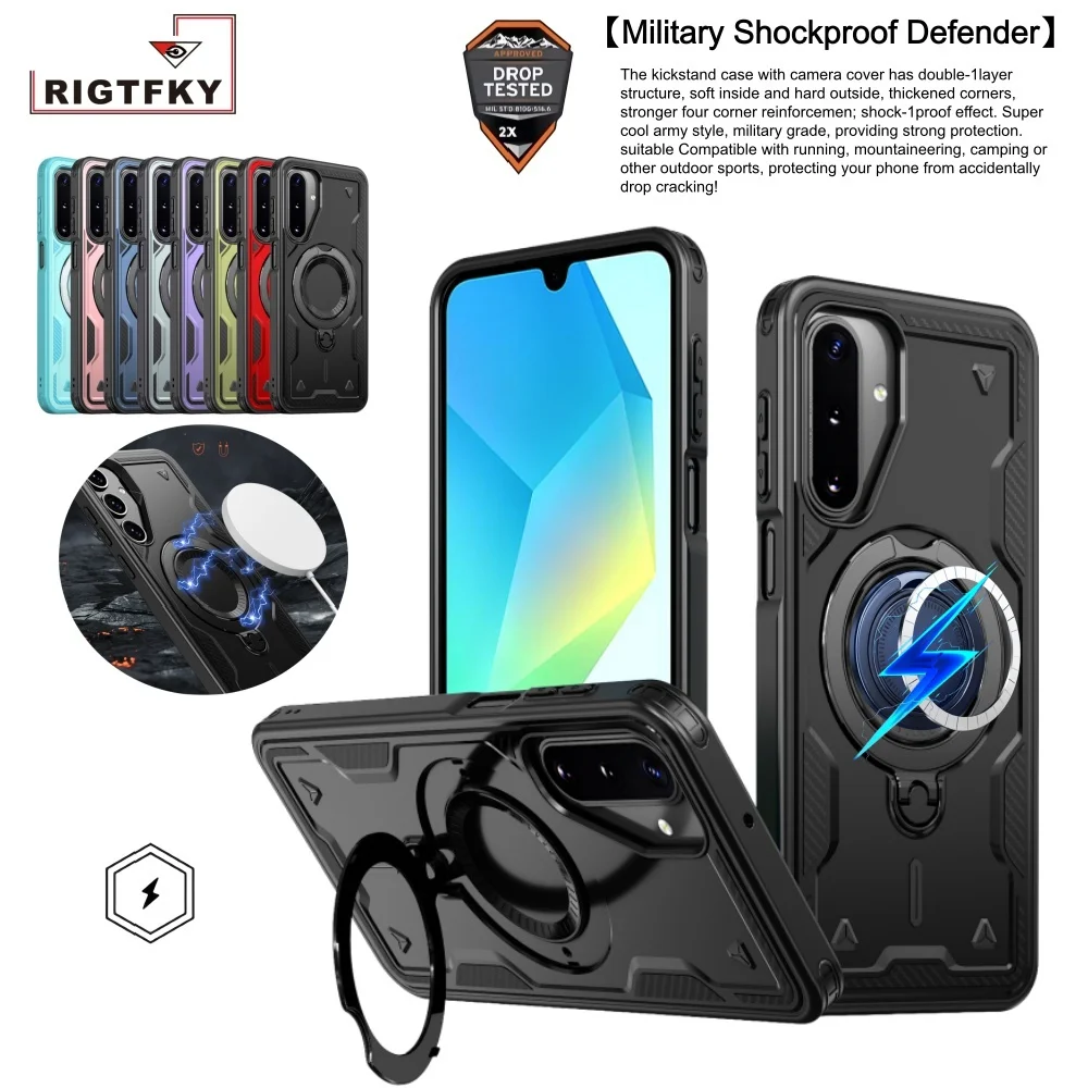 Shockproof Armor Phone Case For Samsung A57 A37 A36 A56 A17 A16 A15 A14 A25 A35 A55 A26 A07 Magnetic Stand Ring Protection Cover