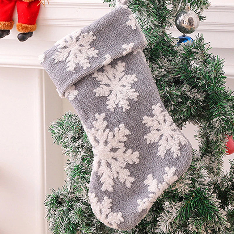 1PC Plush Snowflake Christmas Stocking Candy Bag Embroidery Gift Stocking Home DIY Christmas Hotel Party Decoration