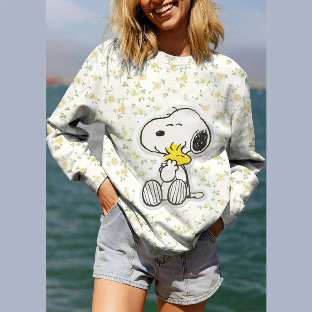 Vol Snoopy print Sweatshirt Dames Crewneck All-Match Hoodies Losse Tops Straat Comfortabele Dameskleding