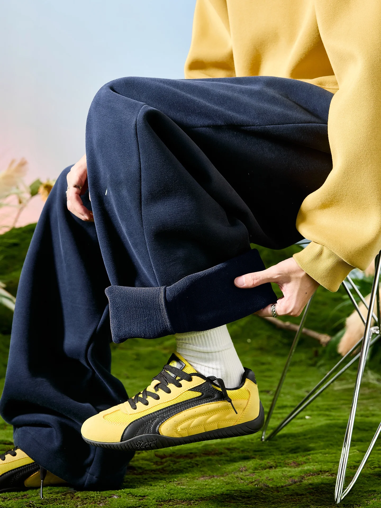 

Nuthink American Sle Embroidered Letter Fce Lined Men's Wide Leg Pants Spring Trendy Brand Casual Loose Fit Trousers