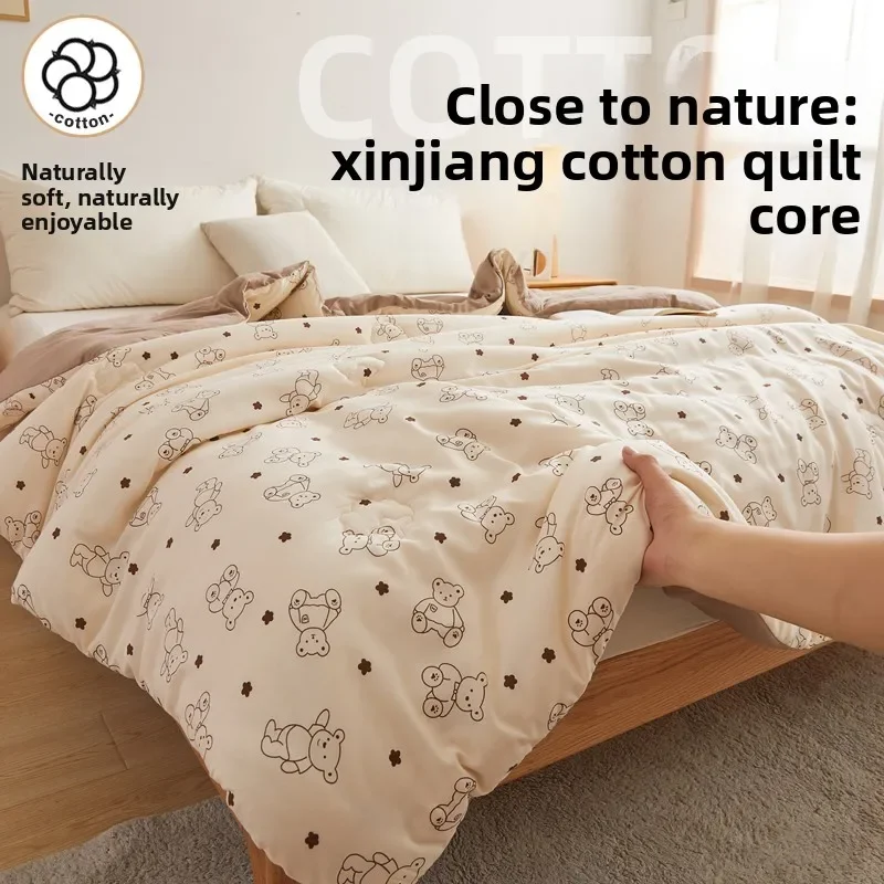 Autumn Winter Warm Cartoon Bear Print Quilt Super Soft Skin-friendly Cotton Comforter Queen Size Double Bed Quilts for Bedroom
