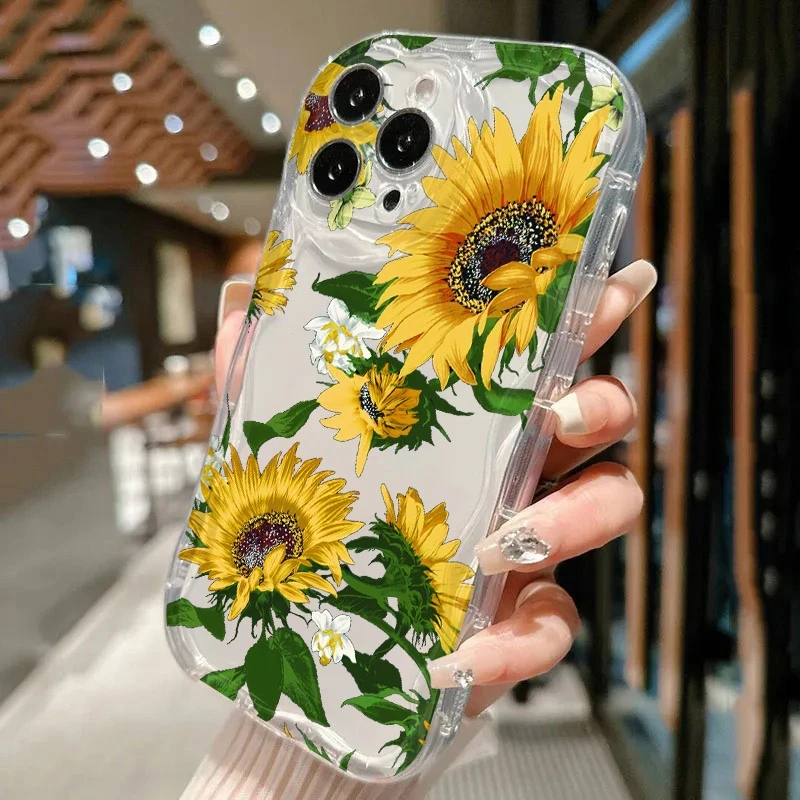 Casing Ponsel Bening Pola Bunga Matahari untuk Realme 14 Pro Plus 5G Casing Realme 13 12 11 10 9 9i 8 8i C75 C65 C63 C55 C53 C51 C71 Sampul
