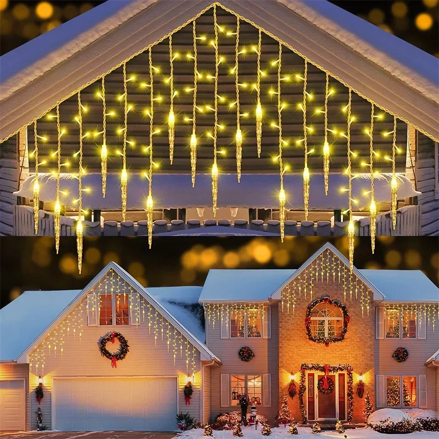 Luz de carámbano de Navidad de 4-40M, cortina de ventana colgante para exteriores, guirnalda de luces navideñas, guirnalda de luces de carámbanos para decoración navideña