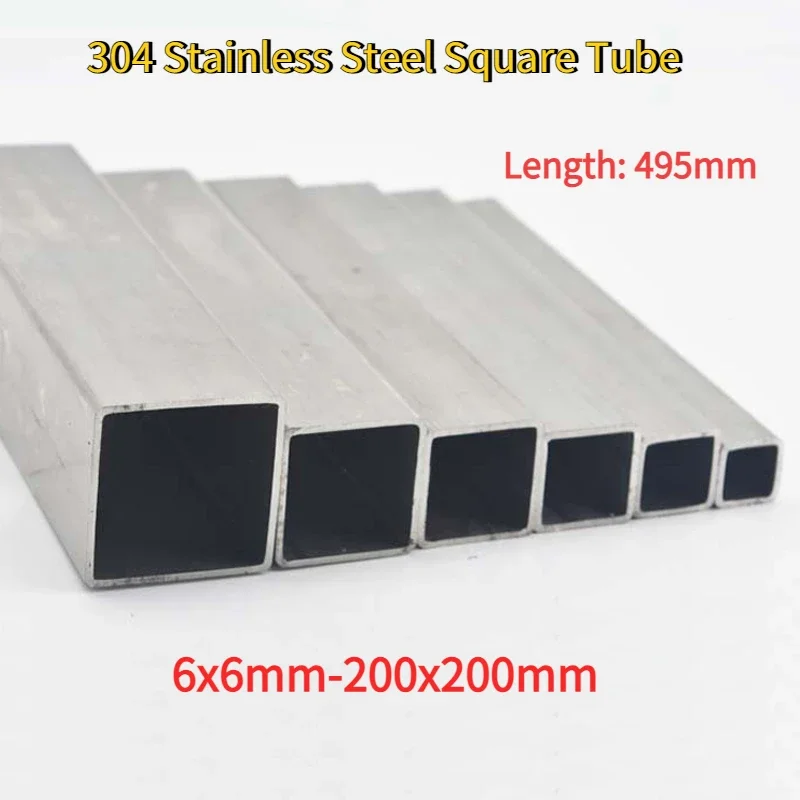 Length 495mm 304 Stainless Steel Square Tube 6x6-200x200mm Rectangular Pipe Bracket Stainless Steel Industrial Tube Flat Tube