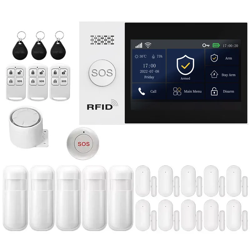 PGST Einbruchmelder Set intelligent WiFi 2G GSM Works with Tuya Smart Life drahtloses Sicherheitssystem für Haus Wohnung Büro App Steuerung einfache Installation ohne monatliche Gebühren