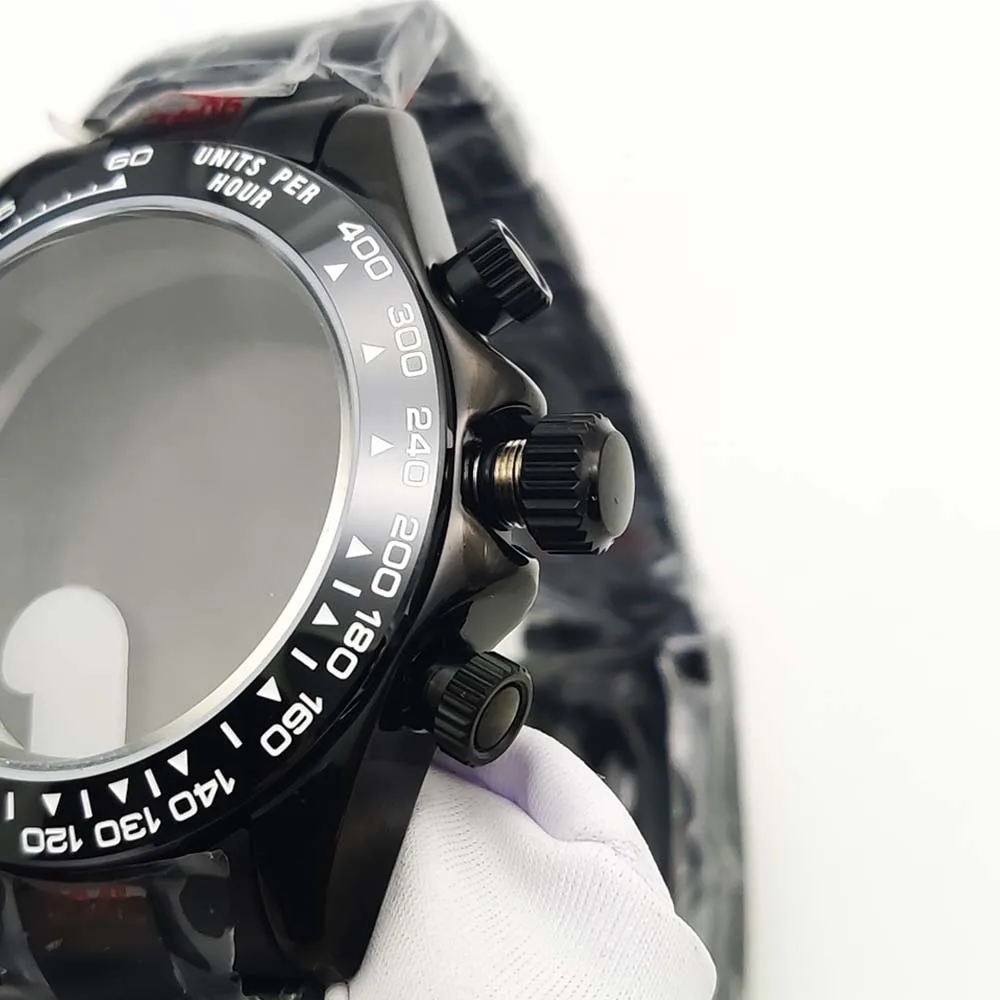 40mm ブラック PVD ​​ステンレススチール クォーツ ケース + ストラップ、VK63/VK64 ムーブメントに適しています、サファイアガラス