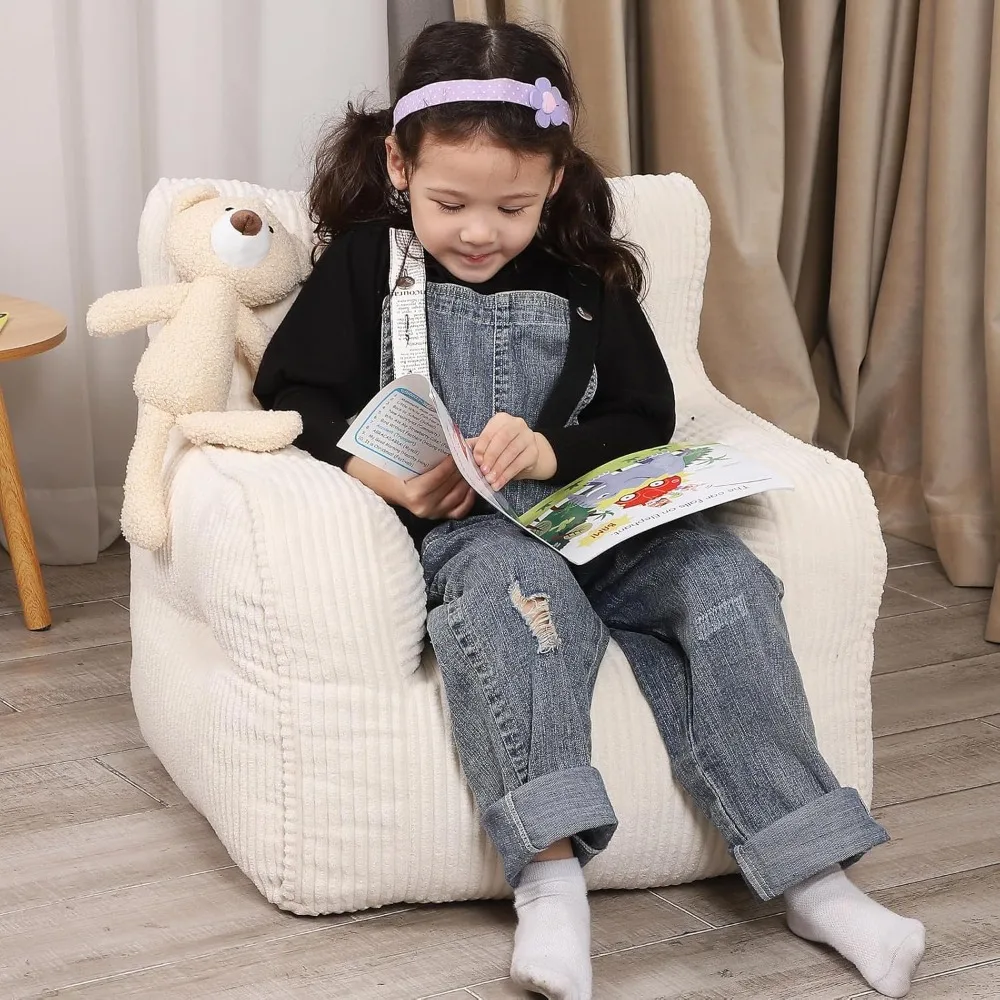 Kids 'Bean Bag Chair com um urso de pelúcia, confortável cadeira da criança para meninos e meninas, bege, adequado para sala de jogos infantis