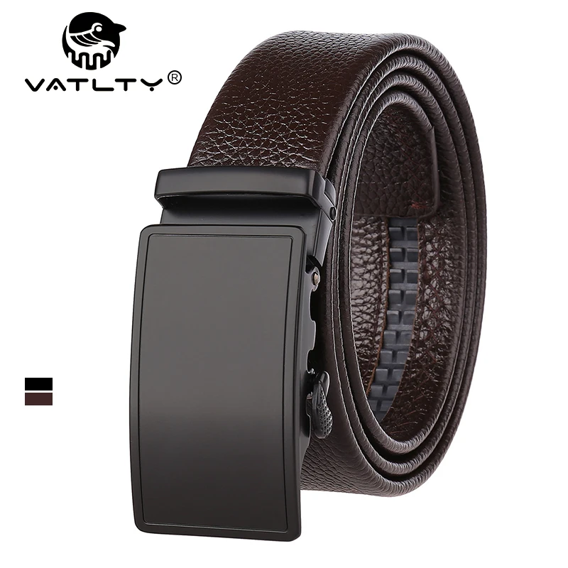 VATLTY New Men\'s Brown Leather Belt Hard Netal Alloy Automatic Buckle Trouser Belt 3.5cm Natural Cowhide Business Boss Belt Male