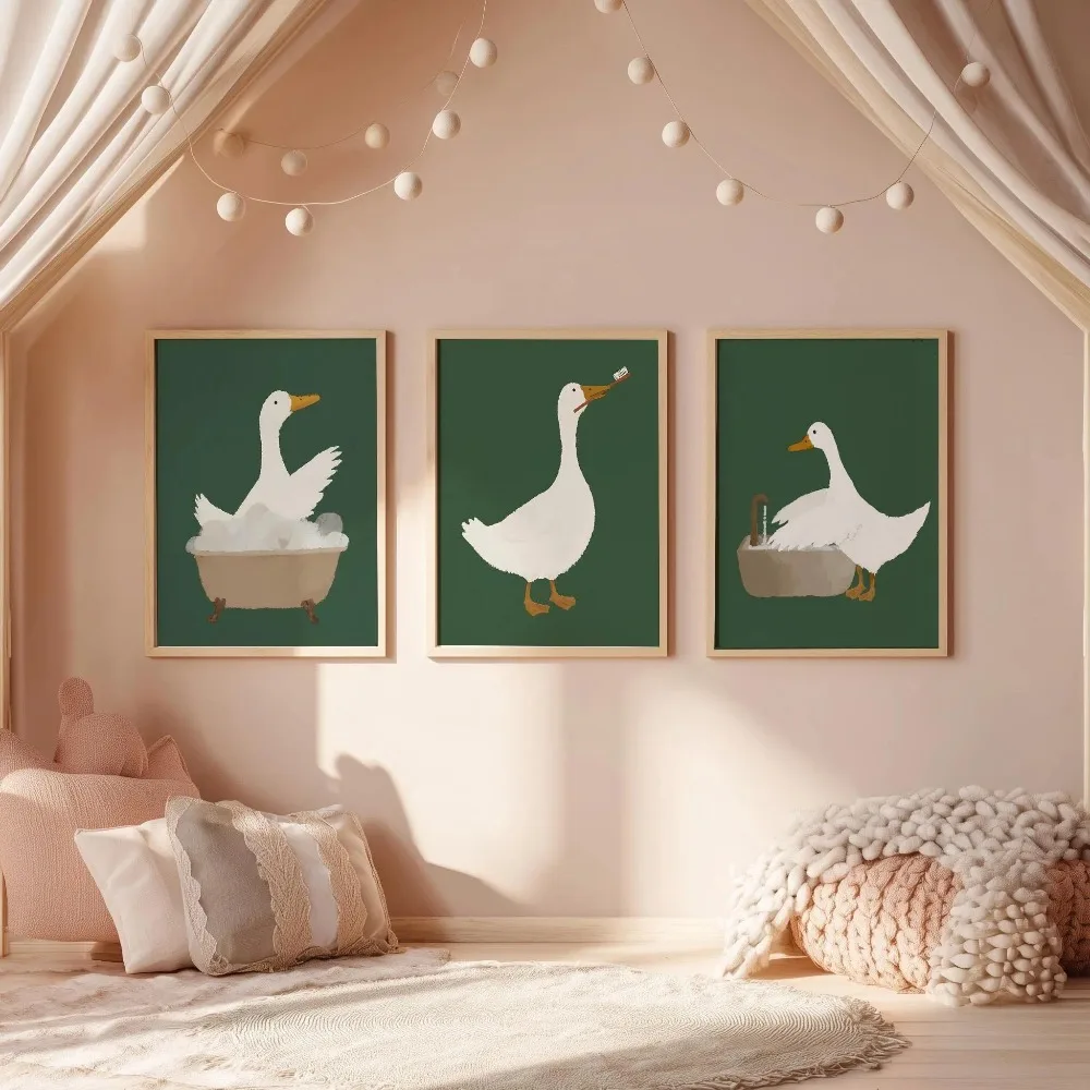 Frameless, Funny Silly Goose Bathroom Art, Nursery Decoration, Digital Download, Bathtub Bathroom Toilet Wall Art Decoration