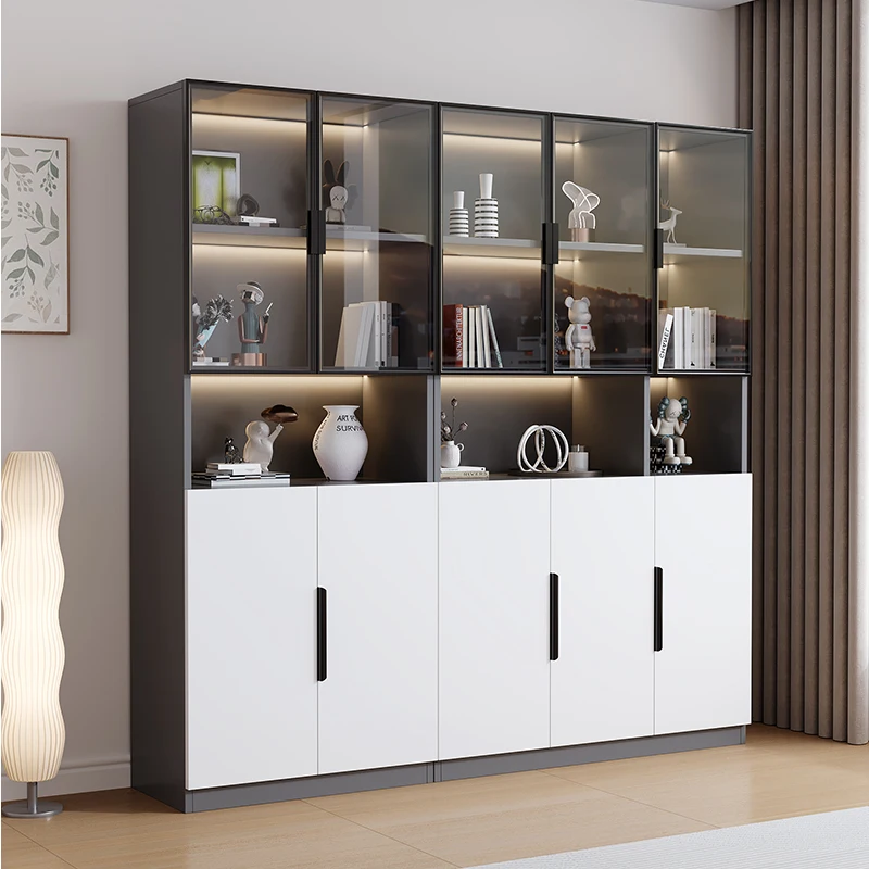 Bookcase, with glass door, dustproof, storage, light luxury, against the wall