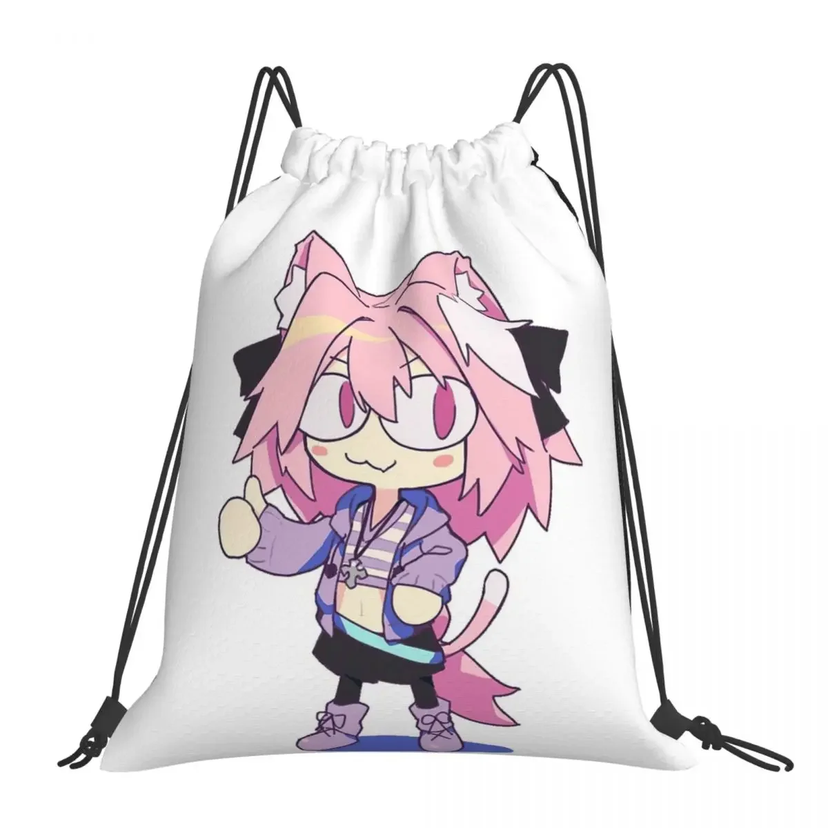 Fate Astolfo Femboy Neko Arc Meme Sticker Backpacks Drawstring Bags Drawstring Bundle Pocket Sports Bag BookBag Travel Students