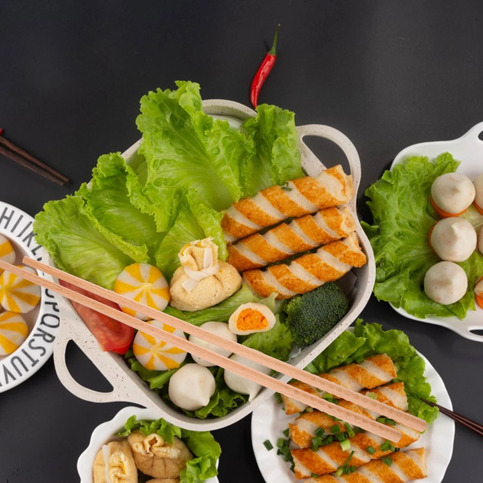 

2Pairs Lengthen Exquisite Chopsticks Wooden Modern Design Frying Noodle Chafing Dish Hot Pot Flatware 33cm Long Chopsticks