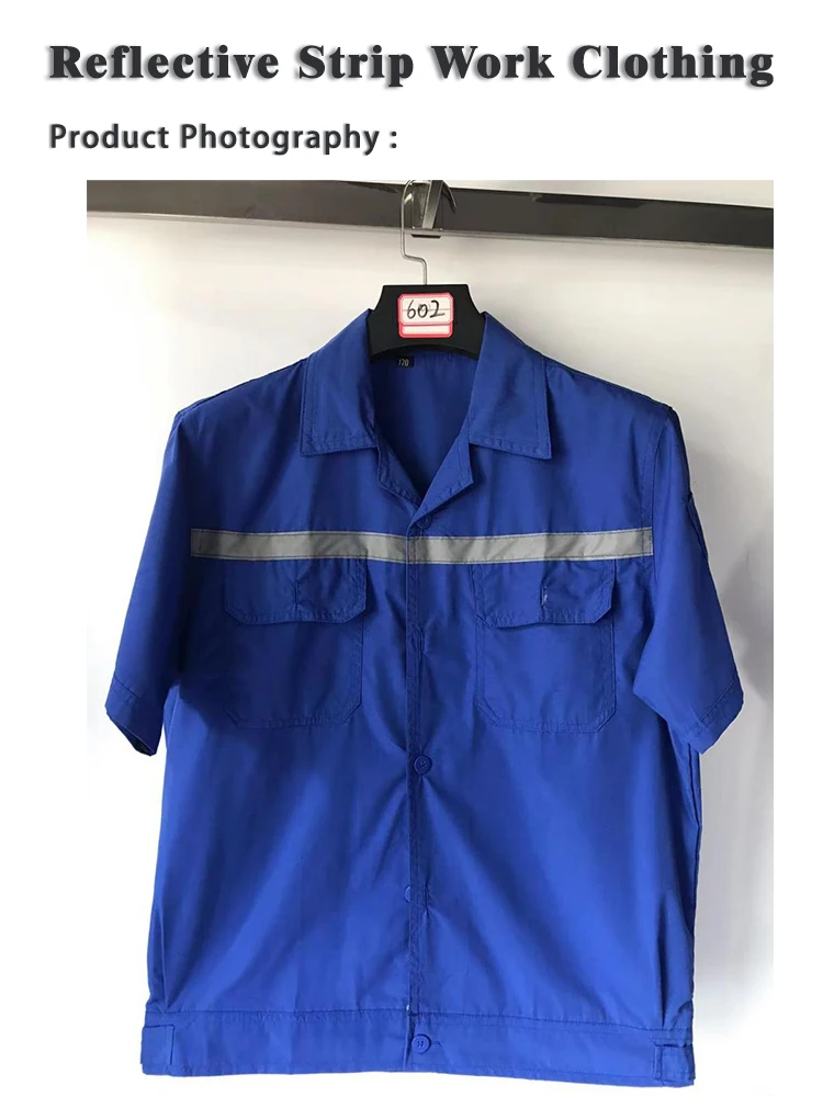 Zomerwerkjumpsuit met korte mouwen, reflecterend veiligheidsuniform met hoge zichtbaarheid voor bouw en logistiek, vlekbestendig shirt