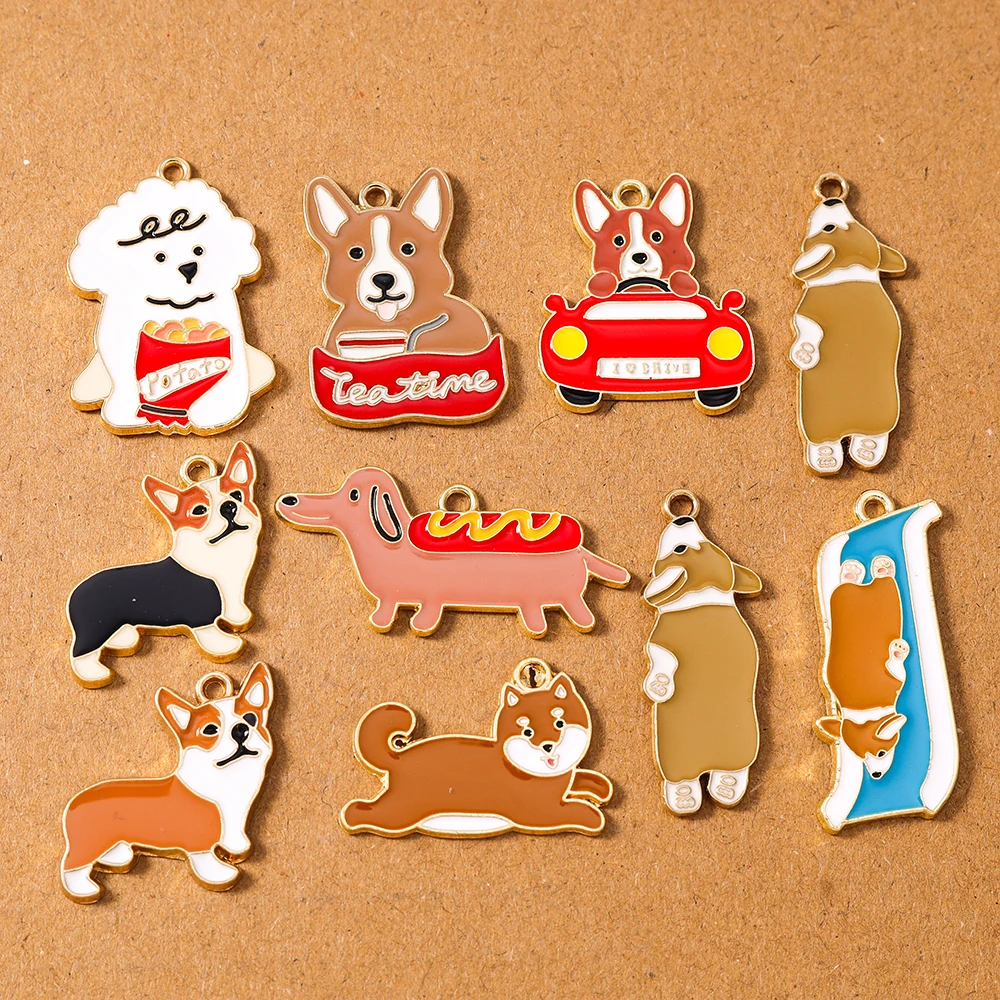 

10pcs Lovely Enamel Animal Puppy Dog Charms Pendants for Jewelry Making Necklace Earrings Bracelet DIY Accessories Supplies