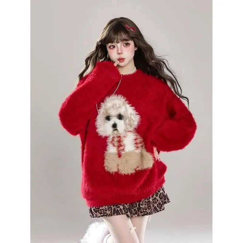 

Women's Sweater Knitted Cardigan Jacket Cartoon Women Autumn Winter Loose Soft Cozy Lazy Style Midi Long Casual Knit Pullover