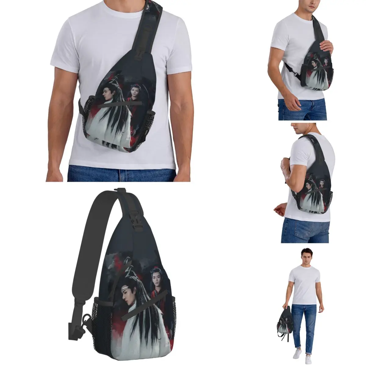 Wangxian Untamed กระเป๋าสะพายขนาดเล็กคาดอกพาดลำตัวกระเป๋าสะพายหลังกีฬากลางแจ้ง Daypacks LAN Wangji Wei Wuxian Satchel