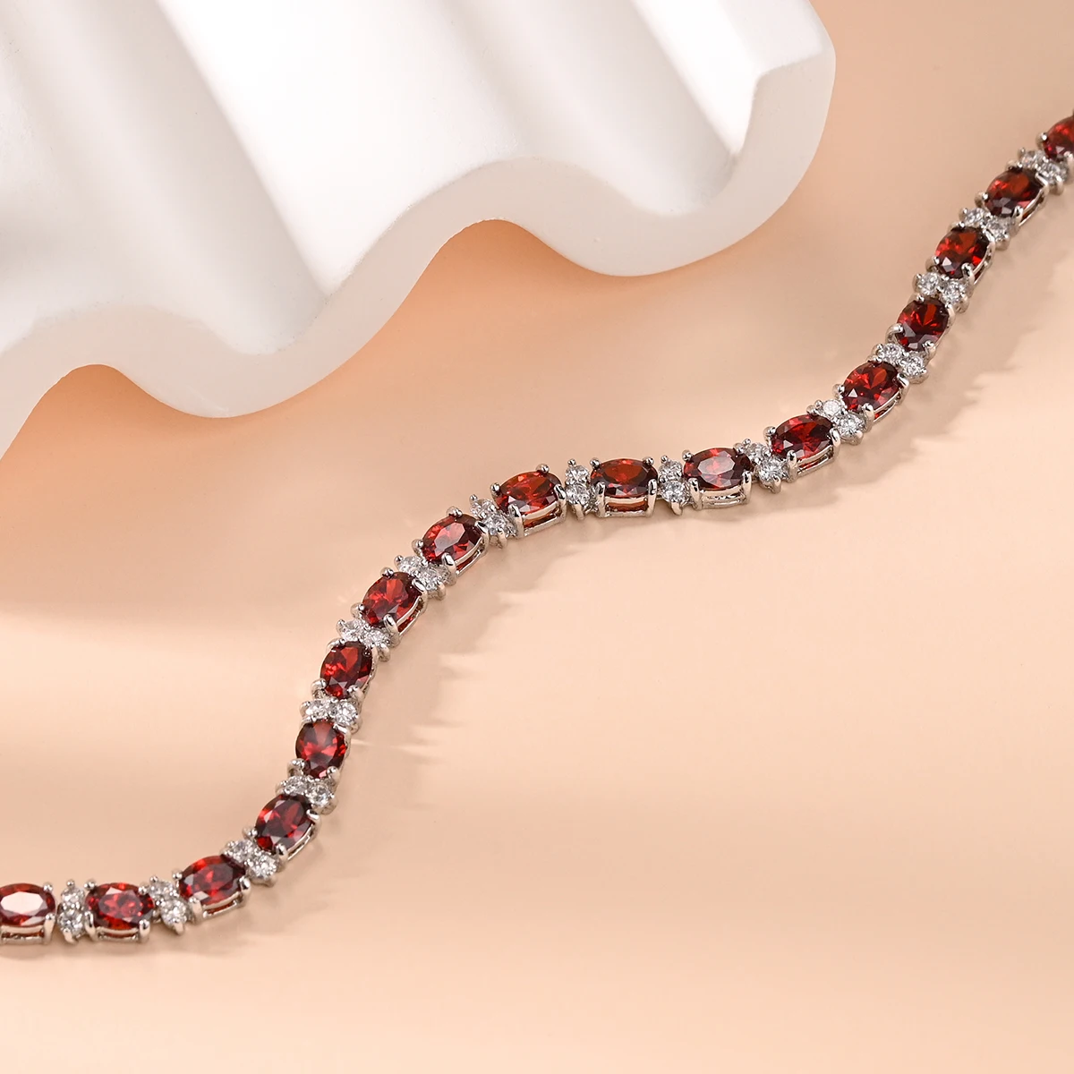 Garnet Red Diamond Bracelet White Gold for Men Women Silver Bracelet Oval Cubic Zirconia Gems