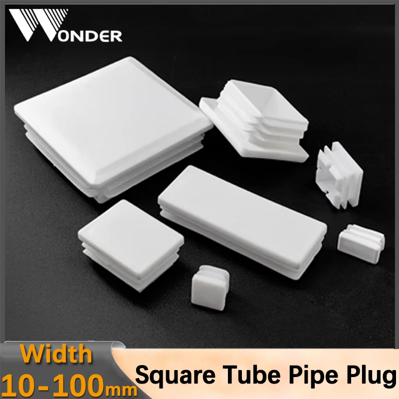 White Square Tube Pipe Plug Rectangle Plastic Blanking End Cap table Leg Feet  Inserts Plugs Dust Cover13x13mm-100x100mm