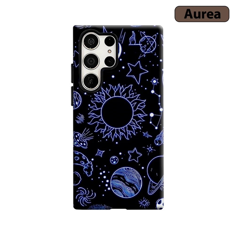 Blue Neon Space Phone Case for Samsung Galaxy S26 S25 Ultra S24 S23 Ultra Plus Shockproof Double layer tough Back Cover