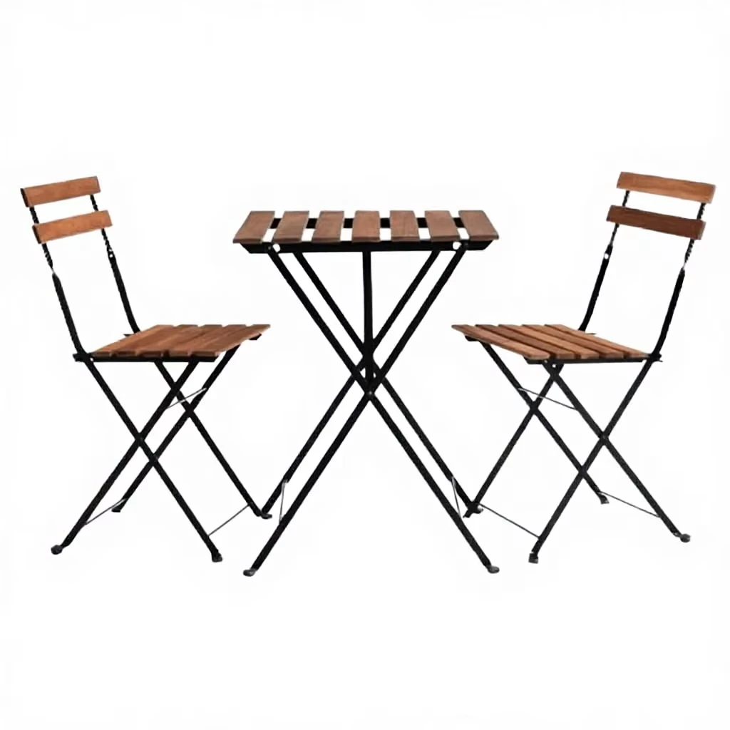 Modern Outdoor Metal Frame Acacia Bistro Garden Chair Table Foldable Portable
