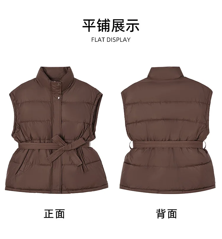 เสื้อกั๊กผู้หญิงแบบหนาสำหรับฤดูหนาว คอตั้ง ผ้าฝ้าย มีเข็มขัด สไตล์เกาหลี อุ่นสบาย ซิปหน้า มีกระเป๋า เสื้อคลุมแจ็คเก็ตแฟชั่นแนวสตรีท