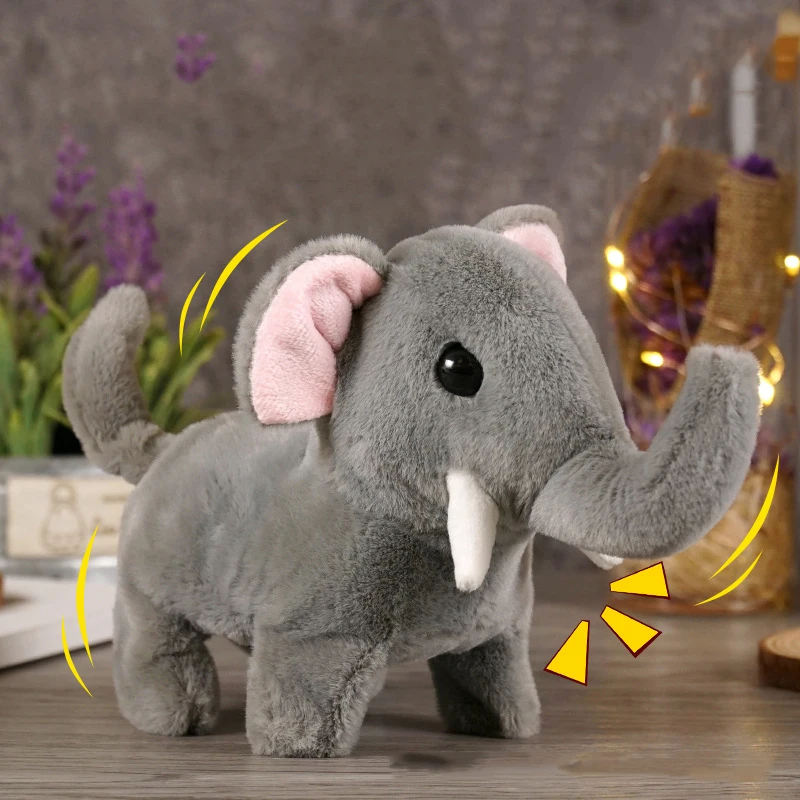 Elefante de Peluche de simulación electrónica para mascotas, lindo juguete Kawaii, Robot, elefante interactivo, movimiento automático, Animal de Peluche, muñeca