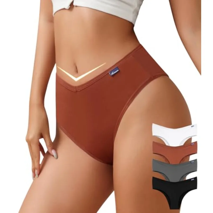 

ASIMOON High Waisted Cotton Bikini Underwear for Women Sexy High Cut Cheeky Panties Ladies Stretch V Waist Panty