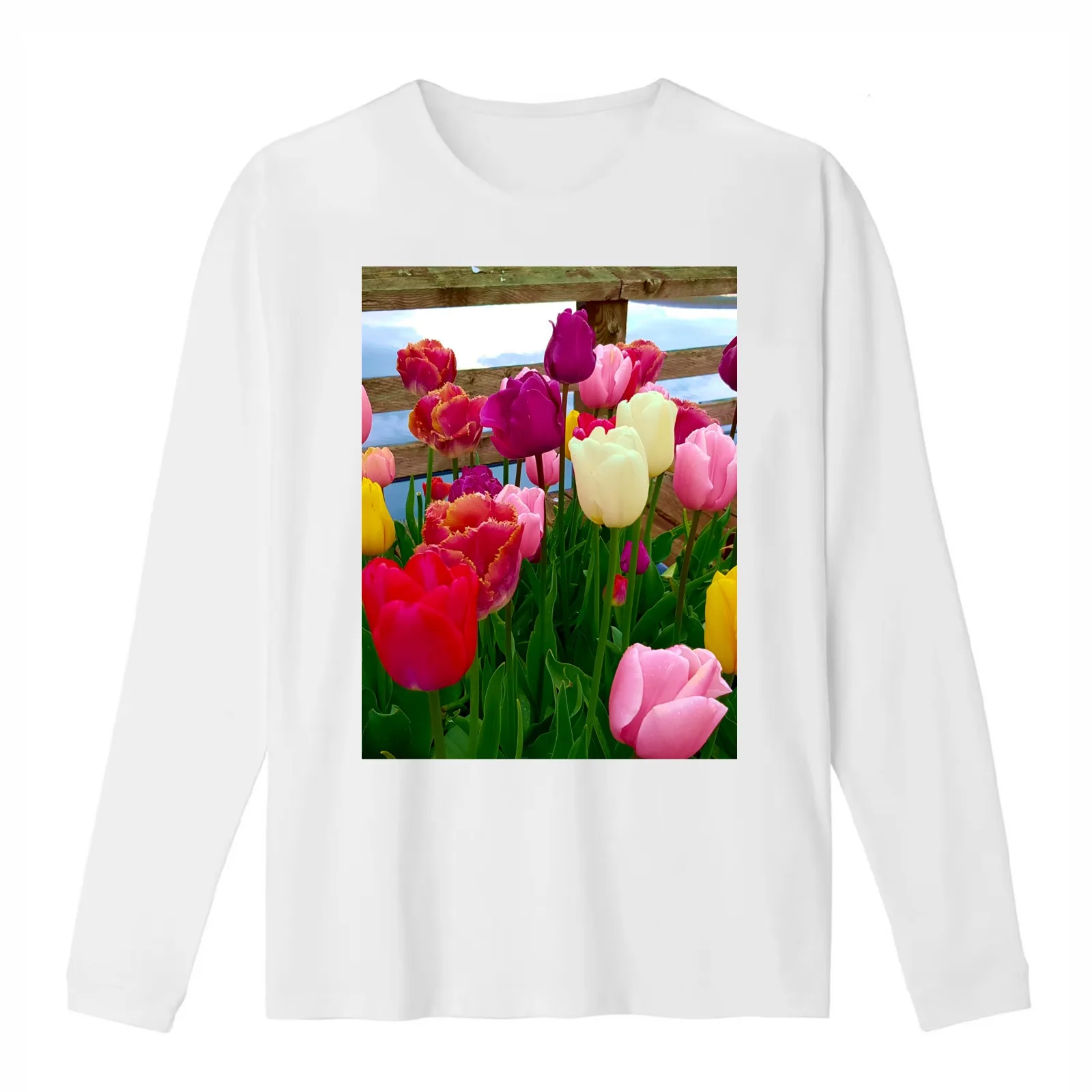 Tulip assortment by the lake T-Shirt Summer Casual Cotton Tee Oversized Streetwear Tops Vintage Graphic Print 100% Cotton