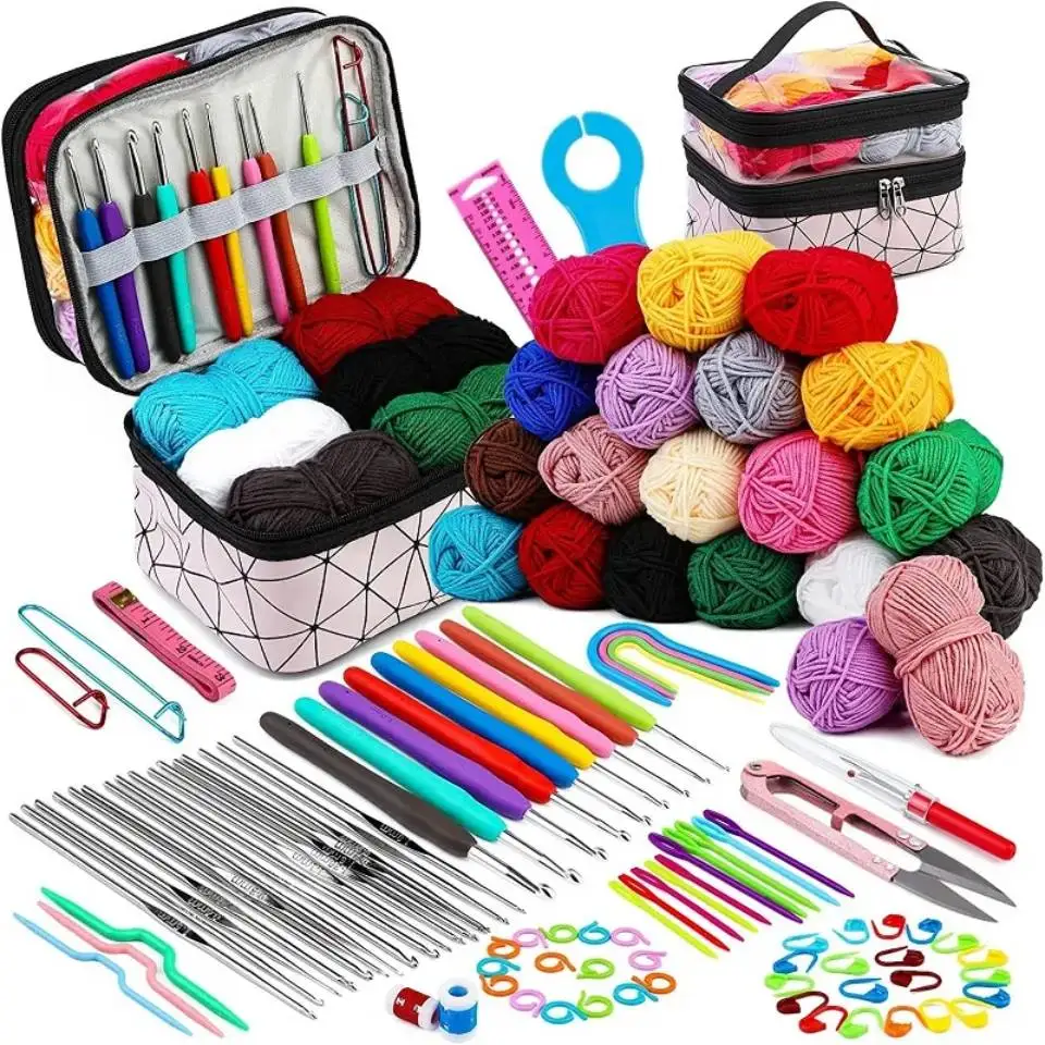 

Fenrry 105Pcs Crochet Kit Beginner Crocheting Kit with Yarn Set Includes Complete Accessories-Perfect for Adults and Children