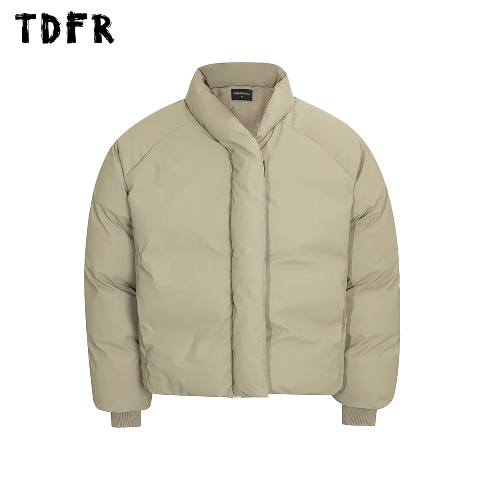 Solid Color Raglan Sleeve Bread Jacket Mens Casual Simple Winter Thick Stand Collar Long Sleeve Drawstring Hem Padded Jacket