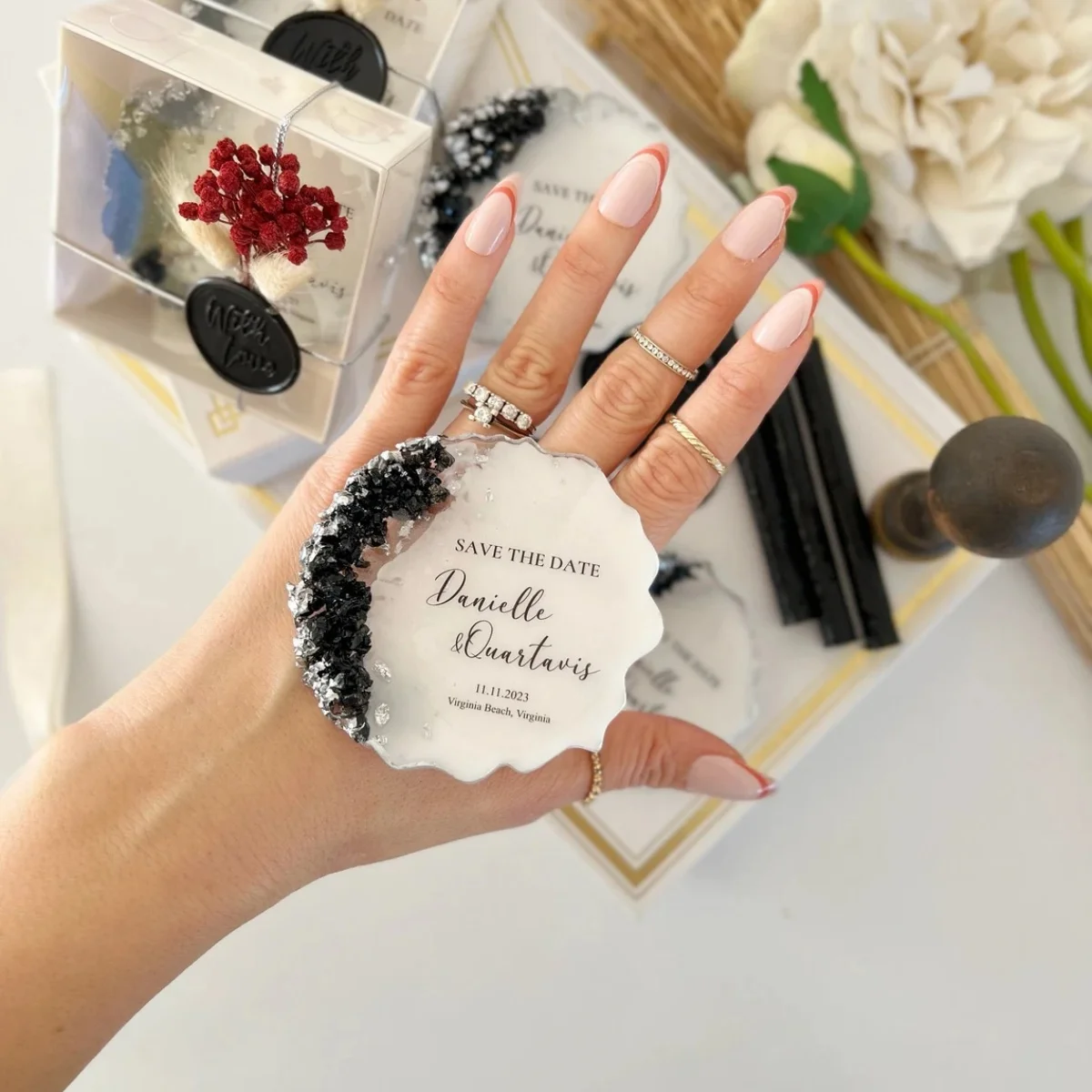 

10 pcs Black Silver Save The Date Magnet, Wedding Magnet Favors, Bridal Shower Favor, Wedding Gift For Guest, Thank You Favors,