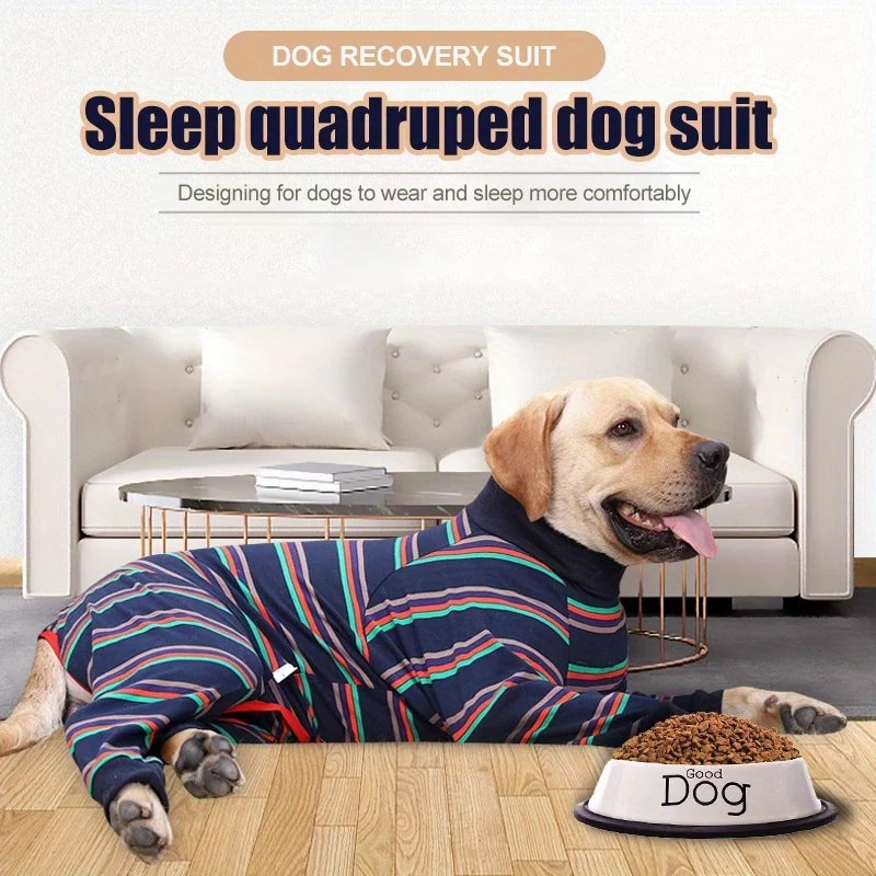قميص مخطط للكلاب بعد الجراحة ملابس الفطام عالية المرونة بأربعة أرجل تغطية كاملة بيجامات ناعمة قابلة للتنفس صديقة للبيج