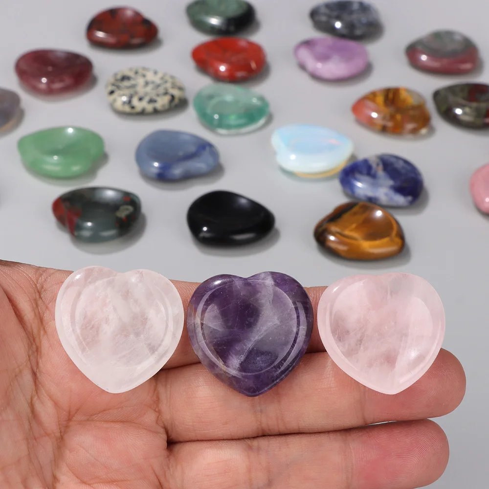 Natural Love Heart Shape Home Decoration Stone Pink Quartzs Opal Labradorite Stone Ornaments Health Reiki Thumb Massage Stones