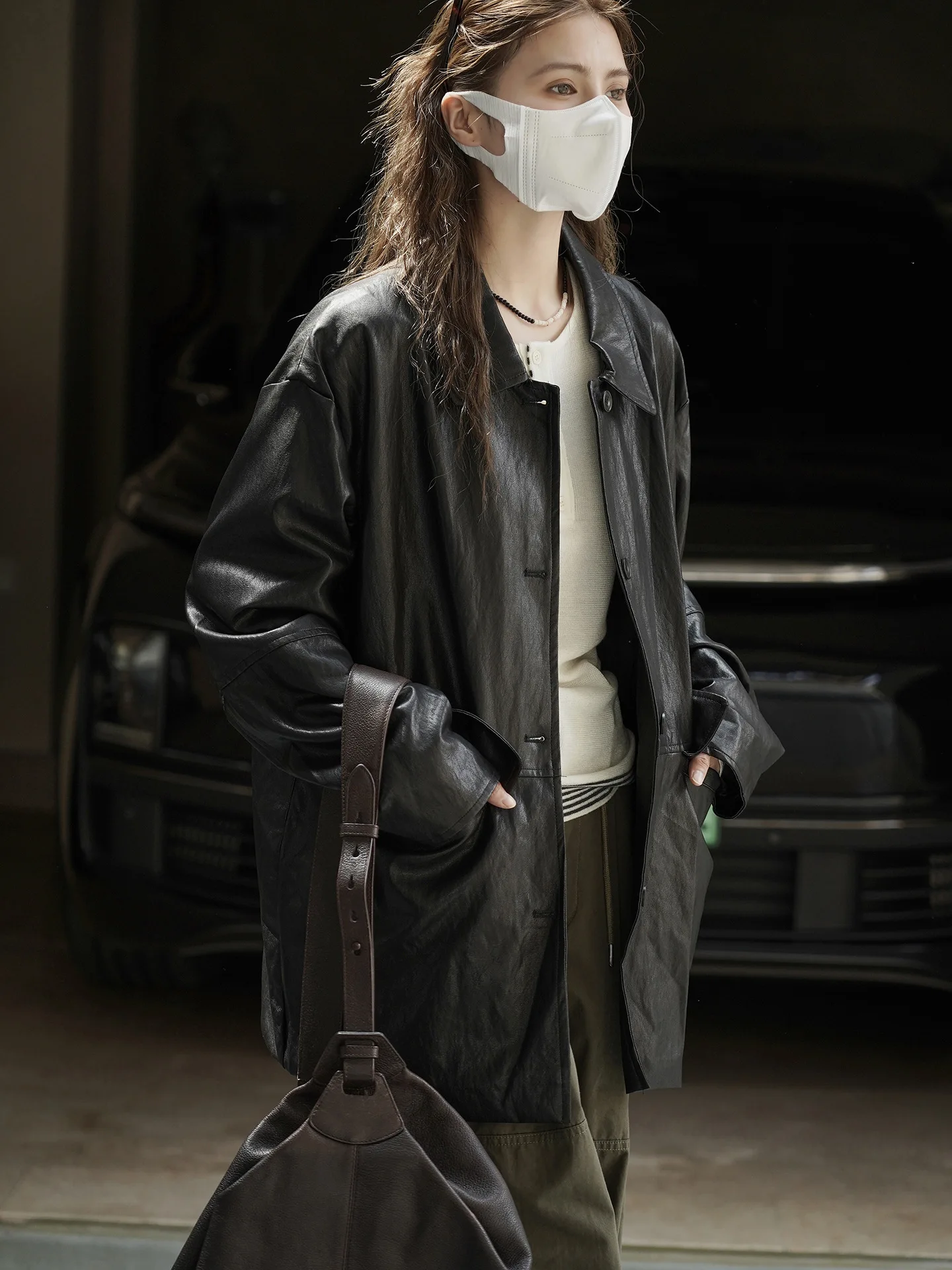 Winter New Korean Style Trendy PU Leather Jacket Loose and Slimming Collar Coat for Women