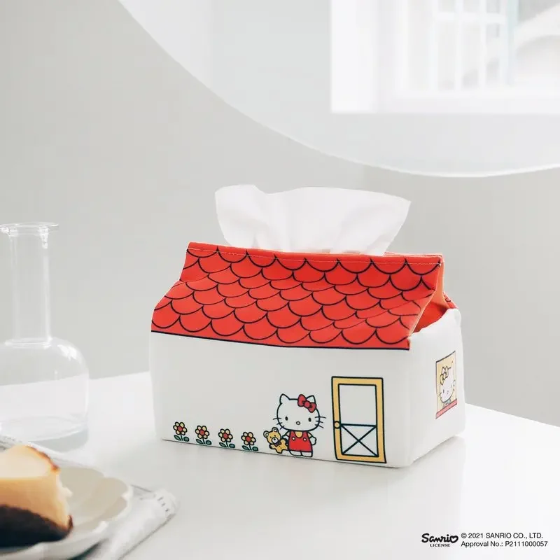 

Kawaii Hellokittys Tissue Box Cosmetic Bag Cartoon House Shape Drawing Tray Living Room Desktop Toilet Paper Cover