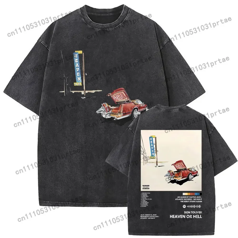 Washed Vintage Rapper Don Toliver Hardstone Psycho Album Print T Shirts Men Women Fashion Hip Hop Oversized T-shirts Black