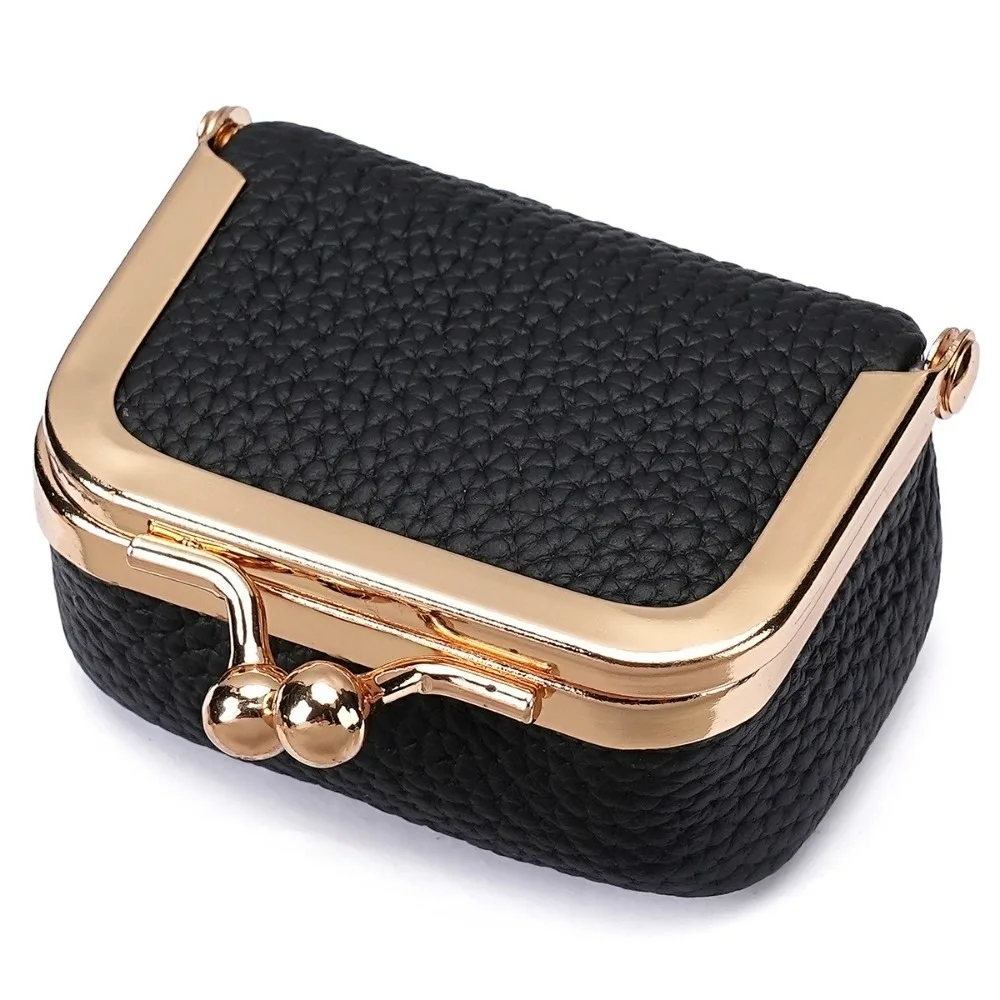 

Wallet Genuine Leather Kiss Lock Coin Purse Square Multifunctional Leather Jewelry Bag Solid Color Mini Small Item Bag Storage