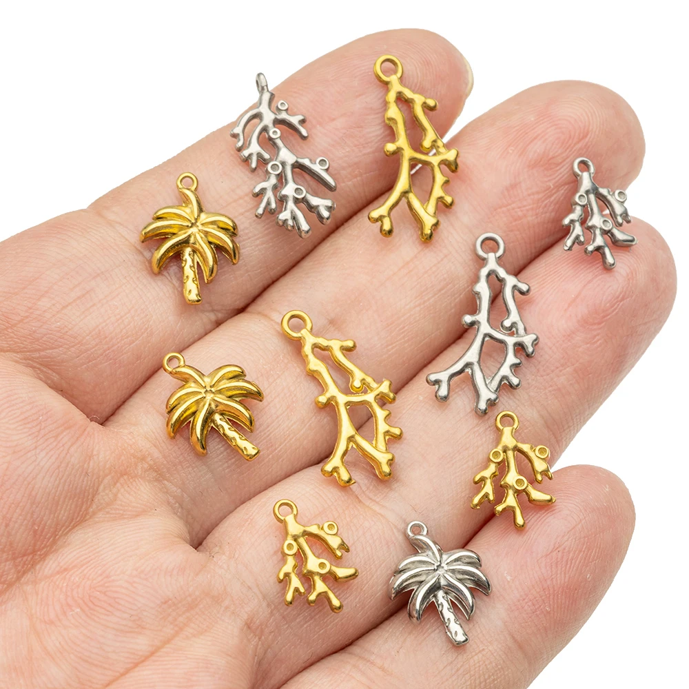 5Pcs/Lot Stainless Steel Charms Coconut Tree Coral Pendants For DIY Bracelet Necklace Jewelry Making Accessories Wholesale