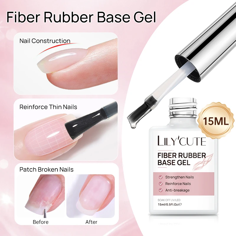 LILYCUTE 1/2PCS 15ML Fiber Glass Rubber Base Gel Nail Polish For Broken Nail Repaired Care Clear Quick Building Soak Off UV Gel