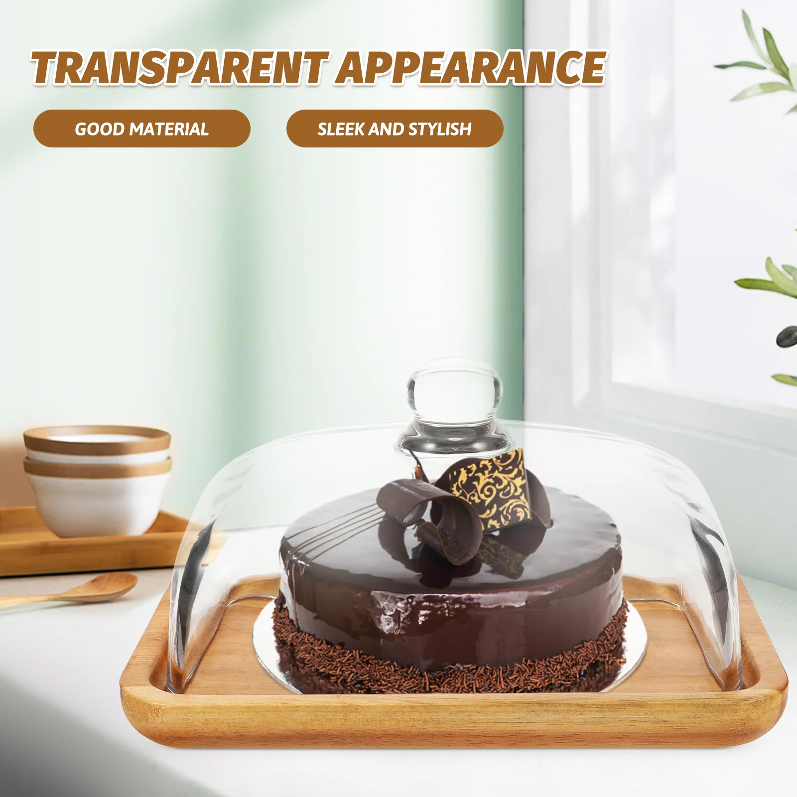 

Butter Dish Wood Rectangular Glass Cover Butter Holder Cheese Container Reusable Serving Tray Household Tableware