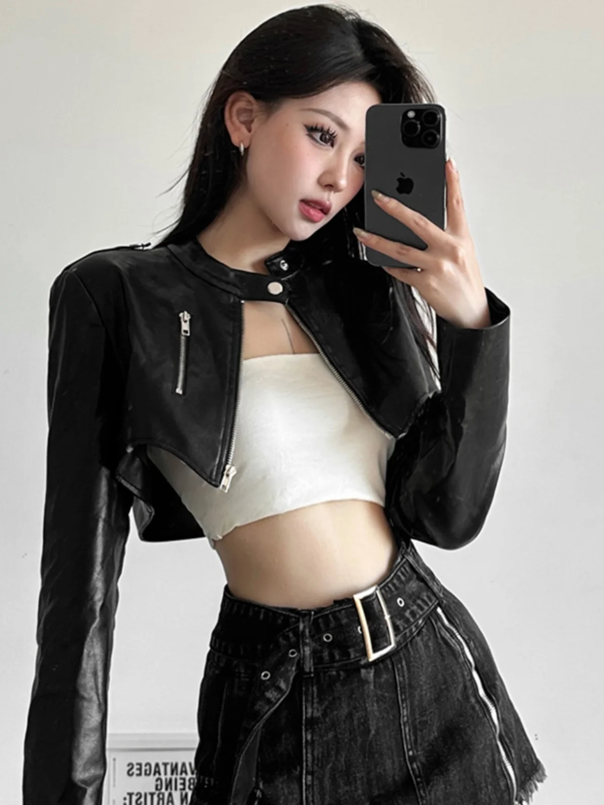 Cool Spicy Moto Zipper Design PU Pelle Or Jaet Sli Top in pelle versatile per giovani donne Street Sle