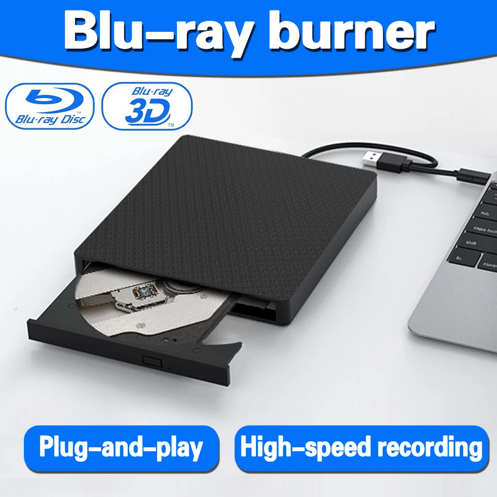 

lotorasia Bluray DVD Drive USB 3.0 Portable Blu-ray burner, CD DVD Player Reader Burner for Laptop Linux Windows 11/10/8/7 MacOS