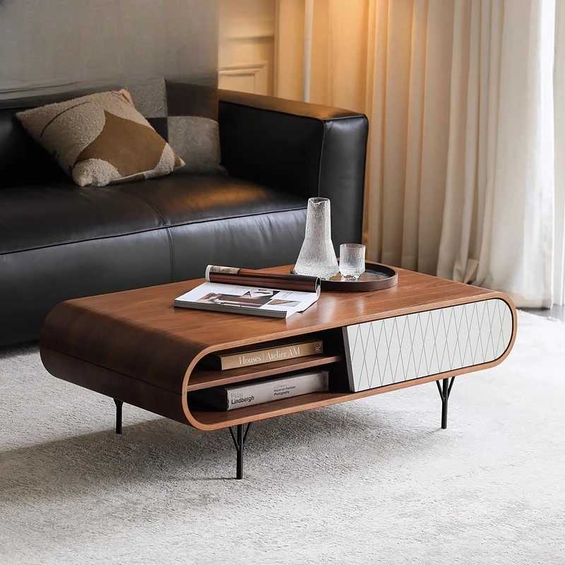 

Medieval retro style black walnut coffee table storage with drawer