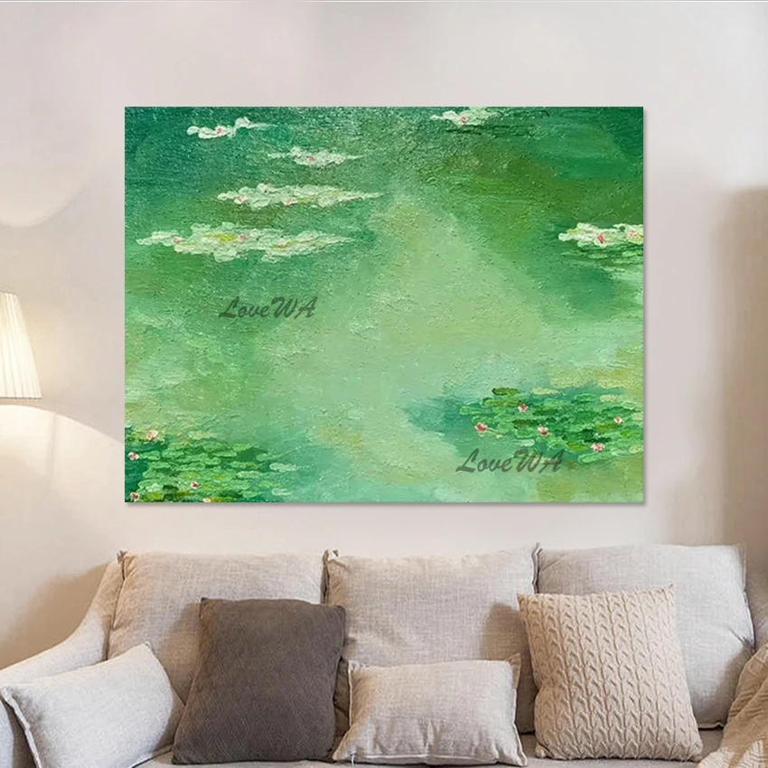 

Lotus Flower Painting Impressionist Still Life Abstract Hand Drawing Green Art Canvas Unframed 3d Natural Scenery Wall Picture