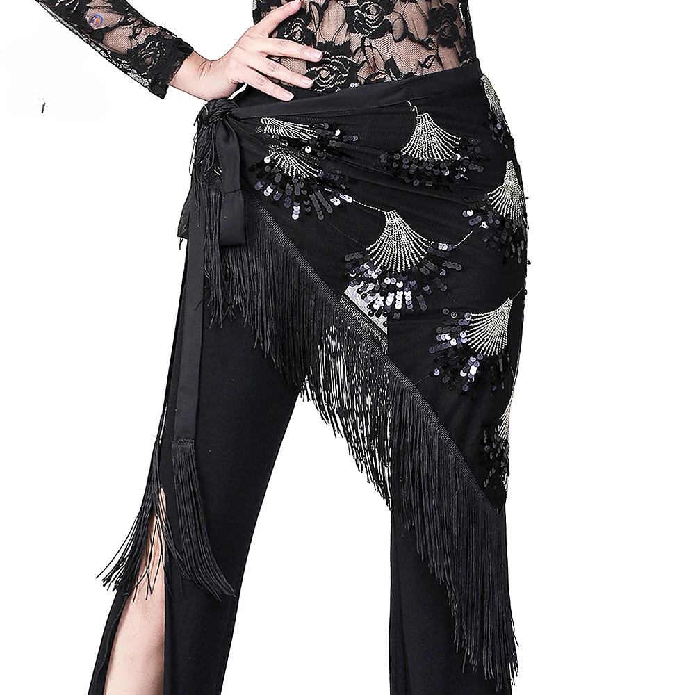 Belly Dance Fringed Hip Scarf Sequined Waist Chain Dance Practice Sequined Triangle Scarf Practice Fringed Belt Waist Scarf.