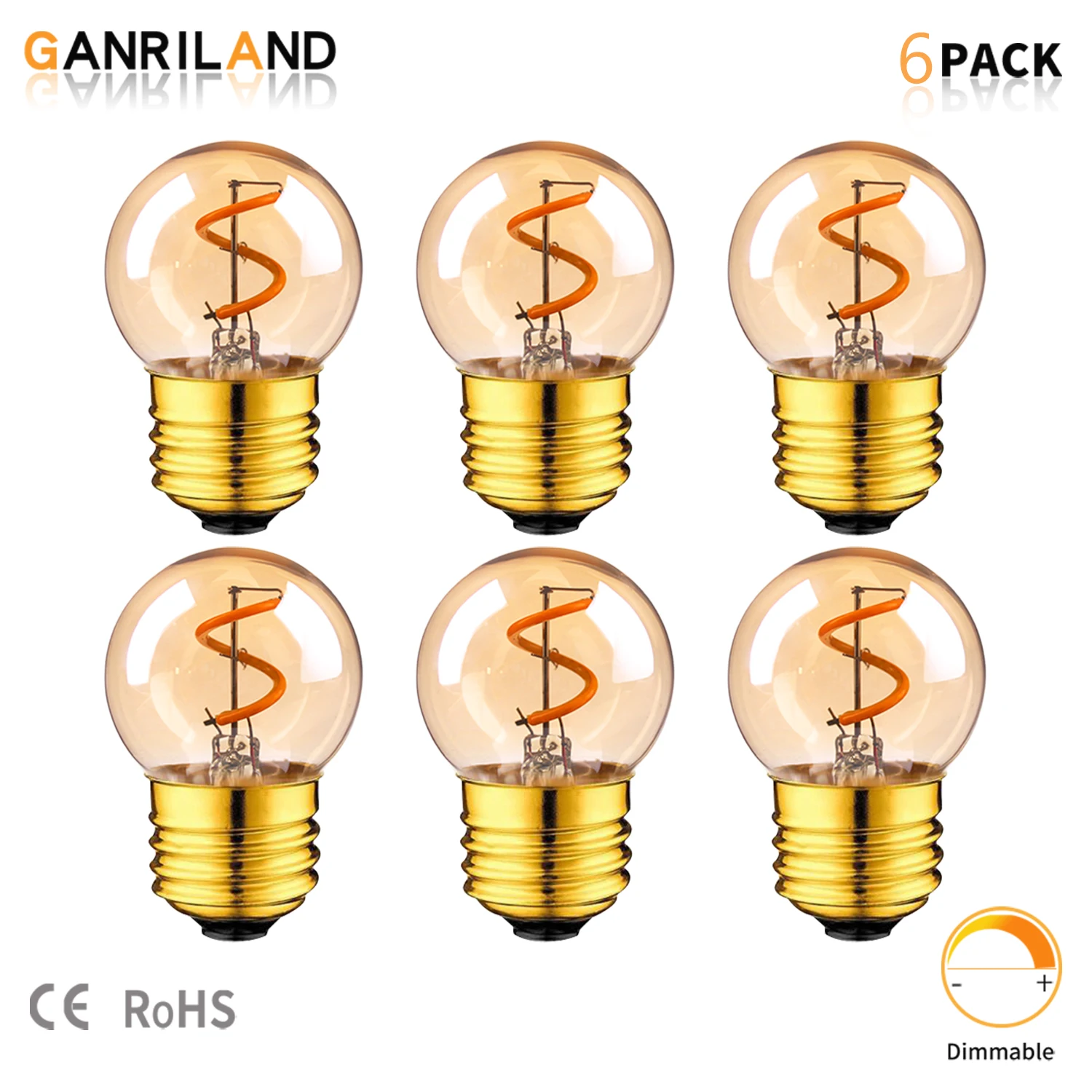 6Pack Mini Globe E27 Light Bulb G40 1.5W LED Spiral Filament Replaces 15Watt 2200K Vintage Dimmable Decorative Edison Lamp Bulb